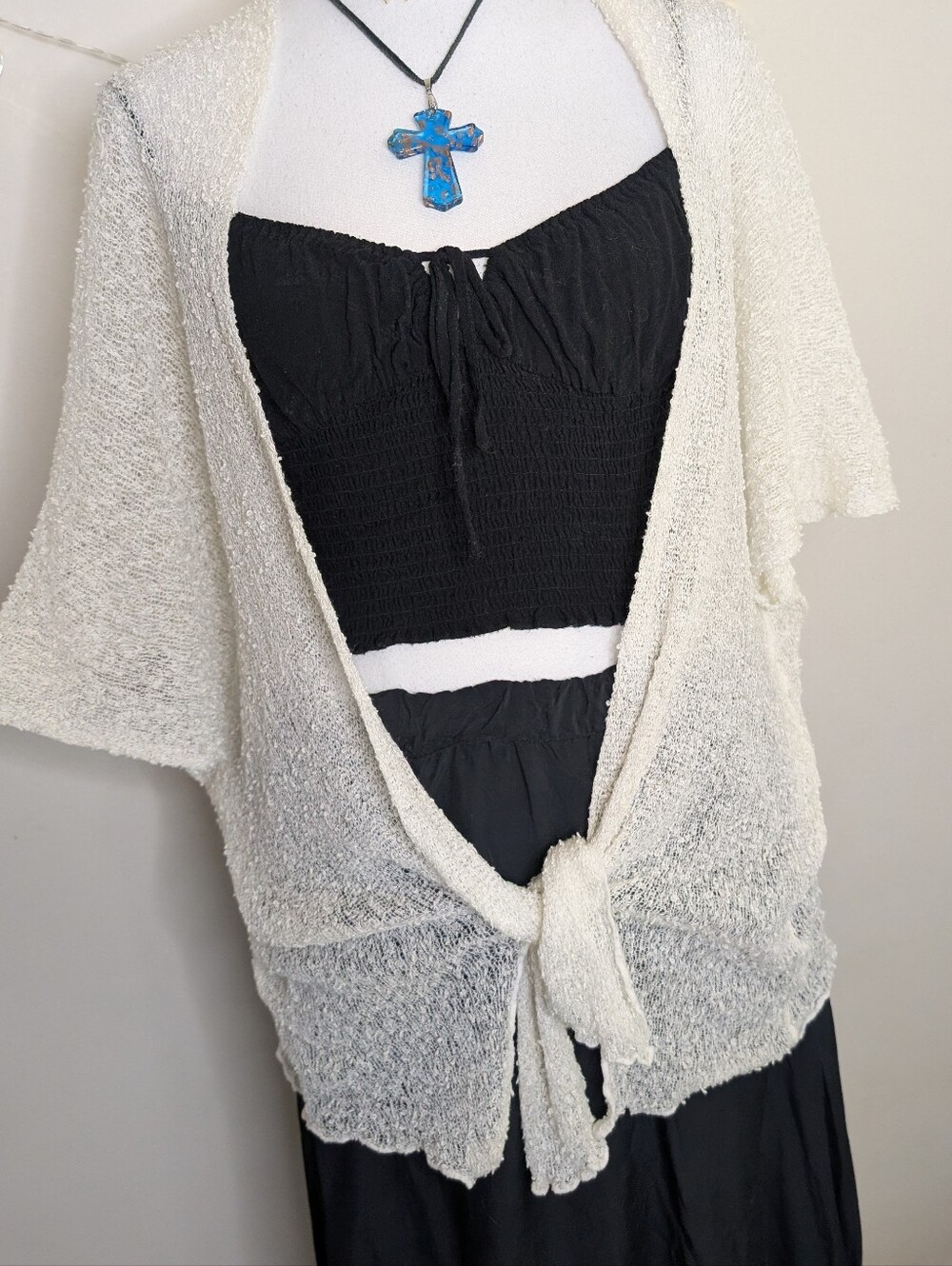 Cream Slouchy Textured Tie-Front Shrug - Fairycore Bohemian